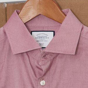 CHARLES TYRWHITT Non Iron Slim Fit Red Twill 16.5-34